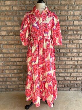 knee length dresses for ladies Gigio Bold Color Floral Print Midi Dress in Blue Multi S